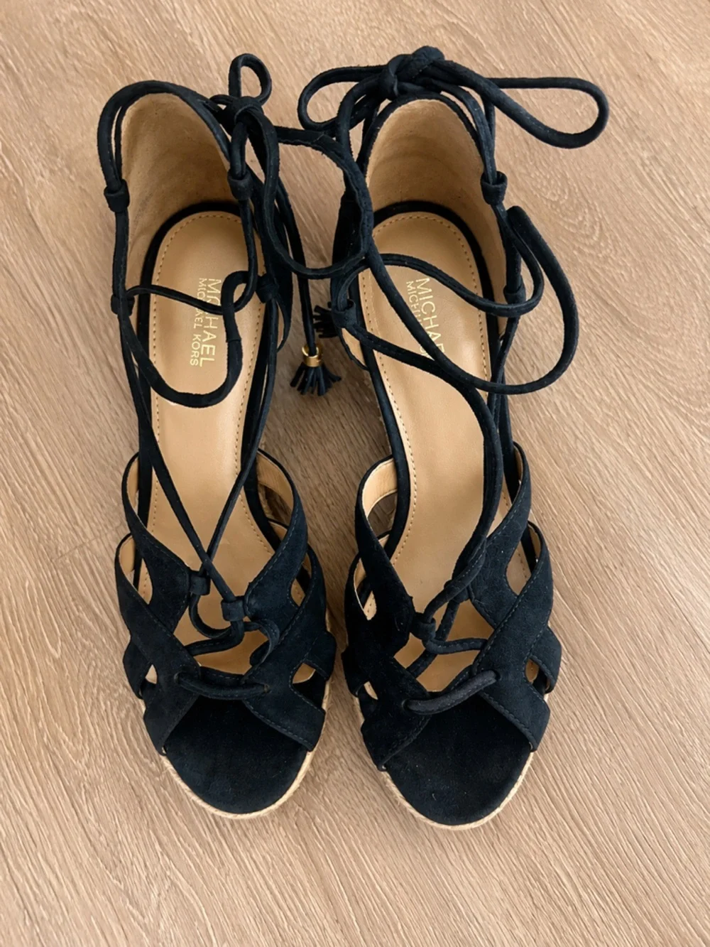 Michael Kors Navy Lace-Up Espadrille Wedge Sandals | Size 7.5M